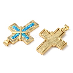 ラックメッキ真鍮マイクロパヴェキュービックジルコニアペンダント  カドミウムフリー＆鉛フリー  長持ちメッキ  クロス  18KGP本金メッキ  33x25x3mm  穴：4x3mm&nbsp;KK-P268-17D-G