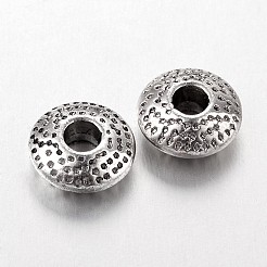 チベット風合金スペーサービーズ  鉛フリー＆カドミウムフリー  フラットラウンド  アンティークシルバー  8x3mm  穴：2.5mm&nbsp;LS-TIBEB-R011-AS-LF