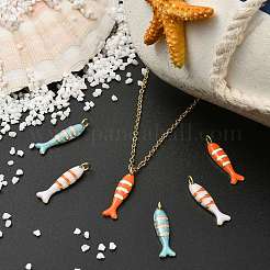 6個3色真鍮ペンダント  魚  エナメル  18KGP本金メッキ  カドミウムフリー＆鉛フリー  ラックめっき  長持ちメッキ  丸カン付き  ミックスカラー  24x6.5x3mm  穴：3.2mm  2個/カラー&nbsp;KK-CJ0005-67