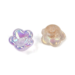 紫外線めっきアクリルビーズキャップ  虹色の  5  - 花びらの花  グリッターパウダー付き  ミックスカラー  6x3.5mm  穴：1.5mm&nbsp;X-MACR-L008-11B