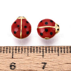スターリングシルバーエナメルビーズ925個  てんとう虫  ゴールドカラー  中空  暗赤色  8x7x5.5mm  穴：1.2~1.4mm&nbsp;STER-T008-66G