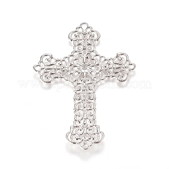 真鍮製フィリグリージョイントパーツ透かしコネクター  クロス  プラチナ  52x37x0.8mm&nbsp;LS-KK-G368-02P