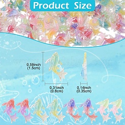 蓄光透明樹脂カボション 100 個  魚  グリッターパウダー付き  暗闇で光る  ミックスカラー  15x8x3.5mm&nbsp;RESI-YW0004-65
