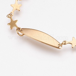 304ステンレススチールリンクブレスレット  カニカン付き  星と楕円形  ゴールドカラー  6-3/4インチ（17cm）  6mm&nbsp;BJEW-G596-15G