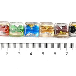 手作りの金箔と銀箔のランプワークビーズ  正方形  ミックスカラー  12.5~13x12x6~6.5mm  穴：1~1.2mm&nbsp;FOIL-C001-01A-01