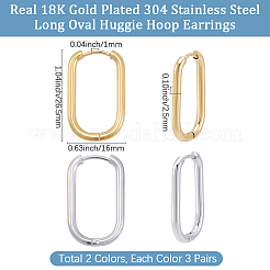 6ペア2色304ステンレススチールオーバルフープピアス  ミックスカラー  26.5x16x2.5mm  ピン：1mm  3pairs / color&nbsp;EJEW-BBC0002-37A