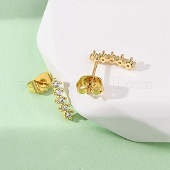 真鍮マイクロパヴェクリアキュービックジルコニアストライプスタッドピアス  18KGP本金メッキ  12x3.5mm&nbsp;EJEW-S280-01G