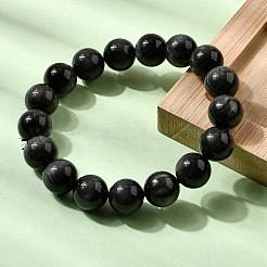 グレードAの天然イーグルアイストーンラウンドビーズストレッチブレスレット（女性用）  ビーズ：12mm  内径：2-3/8インチ（6cm）&nbsp;BJEW-L712-B06-12mm