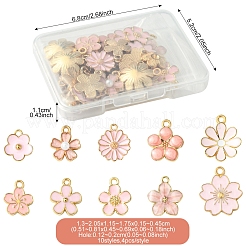 40個10スタイルアロイエナメルチャーム  アブソリュートプラスチック模造パール  さくらの花  ライトゴールド  ピンク  13~20.5x11.5~17.5x1.5~4.5mm  穴：1.2~2mm  4個/スタイル&nbsp;ENAM-FS0002-33
