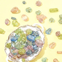 透明アクリルビーズ100g  ゴールドライン入り  混合図形  ミックスカラー  9.5~18x8.5~18x4.5~9.5mm  穴：1.5~2.2mm&nbsp;OACR-FS0002-01