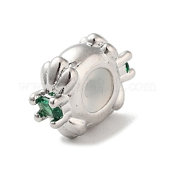真鍮製マイクロパヴェグリーンキュービックジルコニアビーズ  長持ちメッキ  プラチナ  10x7.5x4mm  穴：1.4mm&nbsp;LS-KK-K361-05P