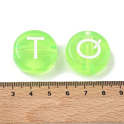 クリアアクリルヨーロピアンビーズ  大穴ビーズ  アルファベット付きフラットラウンド  芝生の緑  25.5x10.5mm  穴：5.5~6mm  約95~96個/500g&nbsp;MACR-K365-02B-04