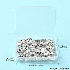 60個12スタイルチベットスタイルアロイビーズ  ハート  6~10.5x8~12x3.5~6mm  穴：1.2~1.6mm  5 個のスタイル&nbsp;FIND-CJ0002-28B
