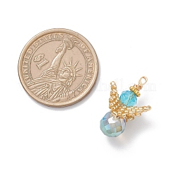 ガラスチャーム  天使  ガラスシードビーズと銅線付き  多面カット  ディープスカイブルー  22x15x11mm  穴：1.8mm&nbsp;PALLOY-MZ00955-02