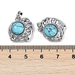 合成ターコイズペンダント  真鍮ナゲットチャーム  プラチナ  18.5x17x6.5mm  穴：3.5x2.5mm&nbsp;KK-U043-43P-B
