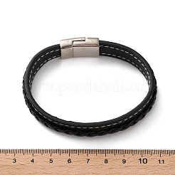 模造レザーコードブレスレット  ステンレス鋼磁気バックル  ブラック  210mm（8-1/4インチ）&nbsp;X-BJEW-N0011-029B