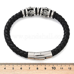編み込みマイクロファイバーレザーコードブレスレット  304ステンレススチール製スカルブレスレット（女性・男性用）  バヨネット留め金付き  アンティークシルバー＆ステンレス鋼の色  9x1/4インチ（22.7x0.7~1.3cm）&nbsp;BJEW-D304-11AS