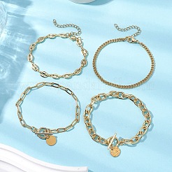 4個 4スタイル 304ステンレススチール&真鍮チェーンブレスレット  ゴールドカラー  7-1/8~8-1/8インチ（18~20.5cm）  1個/スタイル&nbsp;BJEW-JB11022