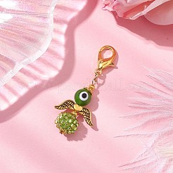 天使のガラスシードビーズペンダント装飾  バッグ飾り用の合金製ロブスター クロー クラスプ チャーム  黄緑  48mm&nbsp;HJEW-MZ00085-04