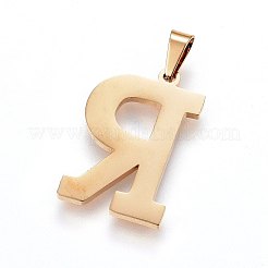 304ステンレススチールペンダントとスタッドピアスジュエリーセット  アルファベット  文字.r  20~23x13~19x1.5mm  穴：6x3mm  6~10x6~9x1mm  ピン：0.8mm&nbsp;SJEW-P099-18G
