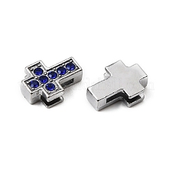 ラインストーン付きスライドチャームの合金  クロス  プラチナ  ミックスカラー  13x10x4.5mm  穴：8x1.8mm&nbsp;RB-NH0002-01P