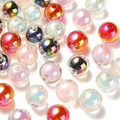 100 個の UV メッキ透明レインボー虹色アクリルビーズ  二層ビーズ  ラウンド  ミックスカラー  16x15mm  穴：3mm&nbsp;TACR-CJ0001-59