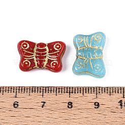 蝶のガラスビーズ  ゴールドライン入り  ミックスカラー  12.5x19.5x5mm  穴：1mm&nbsp;GLAA-T025-58M