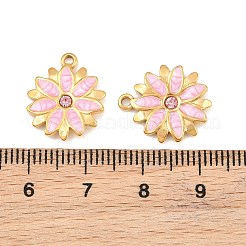 304ステンレススチールエナメルペンダント  花のチャーム  ラインストーン付き  イオンプレーティング（ip）  18KGP本金メッキ  ピンク  16.5x14x1.5mm  穴：1.5mm&nbsp;SA-CBADC81-09G-04