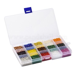 180g15色ガラスシードビーズ  透明色  ラウンド  ミックスカラー  12/0  1.5~2.5x1.5~2mm  穴：0.5~1mm  12 G /カラー&nbsp;SEED-JQ0003-01A-2mm