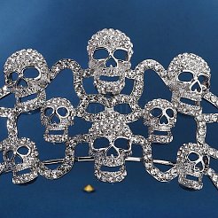 ハロウィーンの頭蓋骨の王冠  パーティー用合金クリスタルラインストーンヘアアクセサリー  プラチナ  155x155x65mm&nbsp;PW-WGF76AB-01