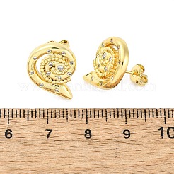 真鍮マイクロペーブクリアキュービックジルコニアスタッドピアス  長持ちメッキ  鉛フリー＆カドミウムフリー  渦巻き  18KGP本金メッキ  17x13mm&nbsp;EJEW-H158-07B-G