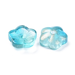 透明ガラスビーズ  グリッター金粉付き  花  ミックスカラー  8x3mm  穴：1mm&nbsp;GGLA-M004-02C