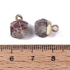 天然石ロードナイトペンダント  ポリゴンのチャーム  金色の真鍮ループ  11.5~14x7~9.5x7~9.5mm  穴：1.6~1.8mm&nbsp;G-N359-18G-12