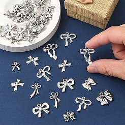 60本10スタイルアロイペンダント  ちょう結びのチャーム  アンティークシルバー＆プラチナ  10~23x9.5~19.5x2~5mm  穴：1~2.5mm  6個/スタイル&nbsp;FIND-YW0006-44