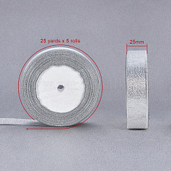 グリッターメタリックリボン  ラメリボン  銀  1インチ（25~26mm）  約25ヤード/ロール  5のロール/グループ&nbsp;OCOR-T001-25mm-YC