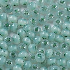 ガラスシードビーズ  模造キャットアイ  ロンデル  ミディアムアクアマリン  4x3.3mm  穴：1.4mm&nbsp;X1-SEED-M011-02A-11