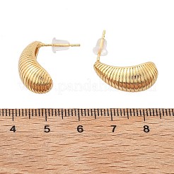 真鍮ストライプ ティアドロップ スタッド イヤリング  シリコン製耳栓付き  18KGP本金メッキ  20x9.5mm&nbsp;EJEW-K286-09G