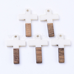 樹脂＆ウォールナットウッドペンダント  クロス  ミックスカラー  26x16x3mm  穴：1.8mm&nbsp;RESI-N025-012A