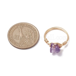7個 7スタイル 天然&合成宝石チップ指輪  女性用銅線巻きリング  8~11mm  内径：18mm  1個/スタイル&nbsp;RJEW-JR00695