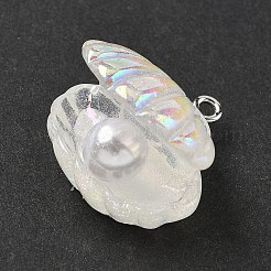 不透明樹脂ペンダント  プラチナ鉄ループ付き  シェル形状  24x23.5x17mm  穴：2mm&nbsp;RESI-C061-03B-01