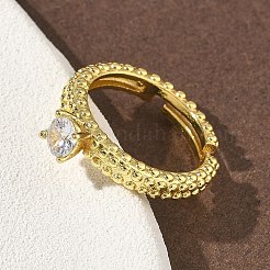 真鍮製マイクロペーブクリアキュービックジルコニアフィンガー指輪  フラットラウンド  ラックめっき  長持ちメッキ  カドミウムフリー＆鉛フリー  18KGP本金メッキ  5x5mm  内径：17mm&nbsp;RJEW-G364-02G
