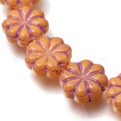塗装ガラスビーズ連売り  ゴールドライン入り  花  ミックスカラー  10~10.5x4~4.5mm  穴：1mm  約35個/連  13.58''（34.5センチメートル）&nbsp;GLAA-Z021-17