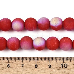 曇った不透明なガラスビーズの連売り  ラウンド  半分メッキ  ABカラーメッキ  レッド  9.5~10mm  穴：1.2mm  約39~41個/連  14.57~15.75インチ（37~40cm）&nbsp;LS-GLAA-T032-P10mm-MBB04