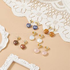 5 ペア 5 スタイルの天然石と合成石のミックス ジェムストーン ハート ダングル スタッド イヤリング  女性のための合金ジュエリー  ゴールドカラー  33mm  ピン：0.5mm  1ペア/スタイル&nbsp;EJEW-JE05084