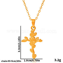 304ステンレススチール製ローズフラワークロスペンダントネックレス（女性用）  18KGP本金メッキ  17.72インチ（45cm）&nbsp;VU6058-2