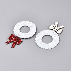 PUレザービッグペンダント  クリスマステーマ  ホワイト  クリスマスリース  43.5x2mm  穴：5mm&nbsp;FIND-N005-73B