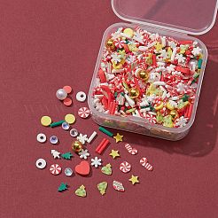 クリスマス ハンドメイド ポリマークレイ カボション 25g  ファッションネイルアートデコレーションアクセサリー  アクリルラインストーン付き  混合図形  ミックスカラー  3~10x1.5~10x0.5~3.5mm&nbsp;CLAY-FS0001-14