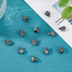 304ステンレススチールヨーロピアンビーズ12個  スカル  大穴ビーズ  アンティークシルバー  15.5x11x11.5mm  穴：4mm&nbsp;STAS-HS0001-06