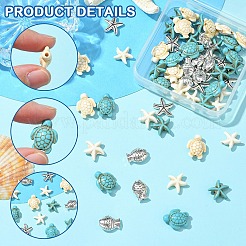 海をテーマにしたジュエリー作りの金具ビーズキット  染色された合成ターコイズビーズを含む  チベット風合金ビーズ  ヒトデとウミガメ  ミックスカラー  13.5~18x10.5~15x3.5~8mm  穴：1~1.6mm  60個/セット&nbsp;DIY-YW0011-22B