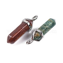 天然インドa尖ったペンダント  プラチナトーンの真鍮パーツ  弾丸  39.5x12x11.5mm  穴：4.5x2.8mm&nbsp;G-M378-01P-A39